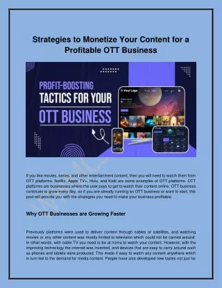 Strategies to Monetize Your Content for a Profitable OTT Business