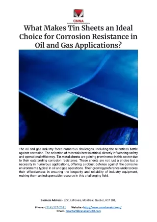 What Makes Tin Sheets an Ideal Choice for Corrosion Resistance in Oil and Gas Ap