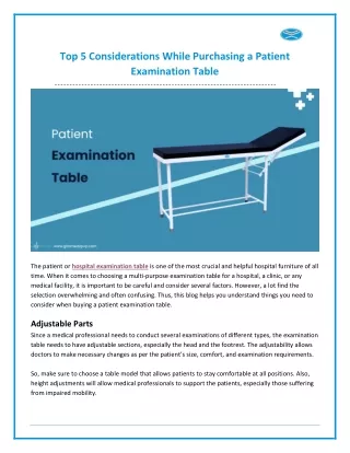 Top 5 Considerations While Purchasing a Patient Examination Table