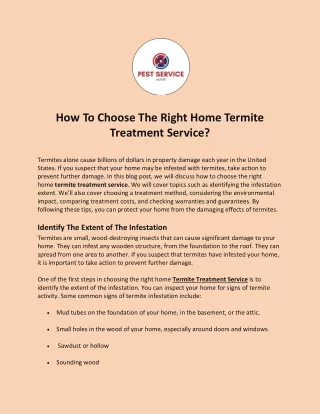 How To Choose The Right Home Termite Treatment Service?