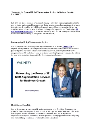 Unleashing the Power of IT Staff Augmentation Services for Business Growth - VALiNTRY