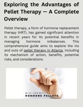 Exploring the Advantages of Pellet Therapy — A Complete Overview