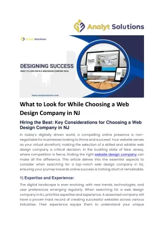 What to Look for While Choosing a Web Design Company in NJ