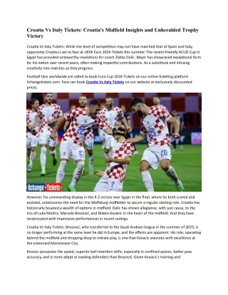 Croatia's Midfield Insights and Unheralded Trophy Victory