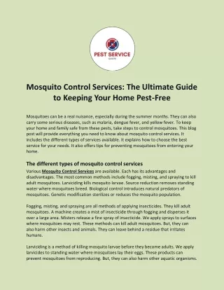 Mosquito Control Services: The Ultimate Guide to Keeping Your Home Pest-Free