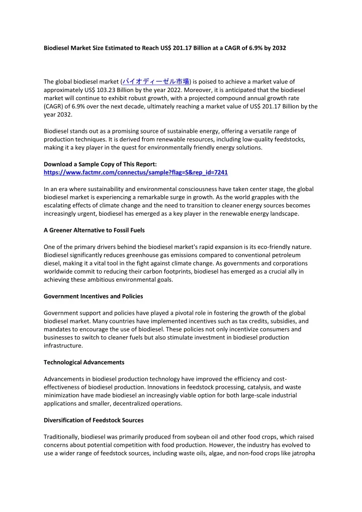 biodiesel market size estimated to reach