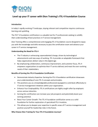 Level up your IT career with Dion Training’s ITIL 4 Foundation Course