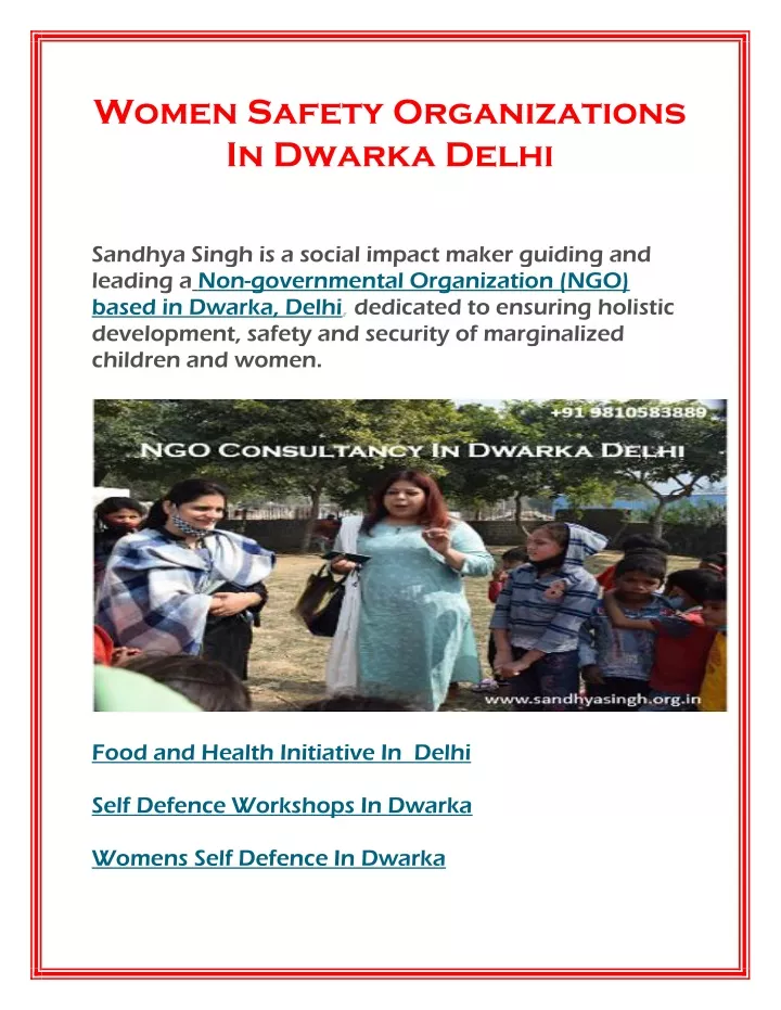 women safety organizations in dwarka delhi