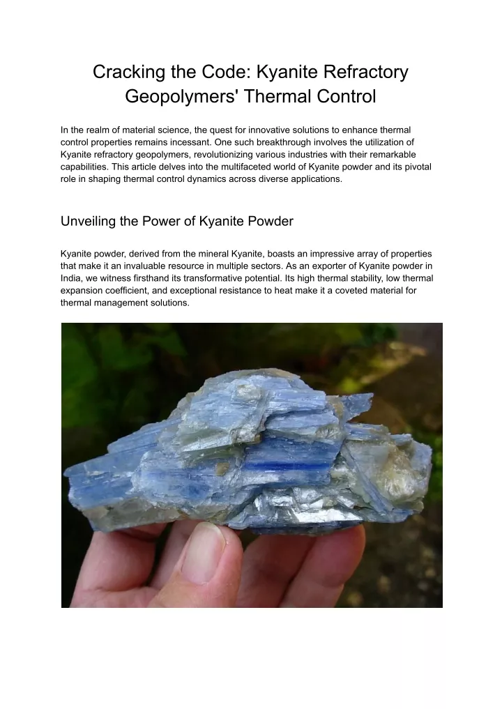 cracking the code kyanite refractory geopolymers