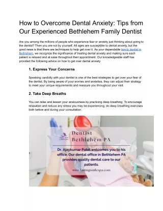 How to Overcome Dental Anxiety_ Tips from Our Experienced Bethlehem Family Dentist