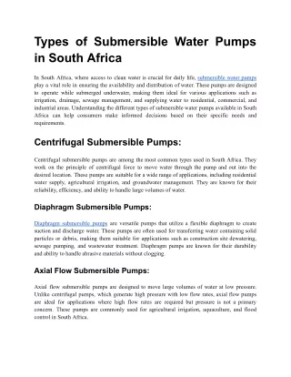 Types of Submersible Water Pumps in South Africa