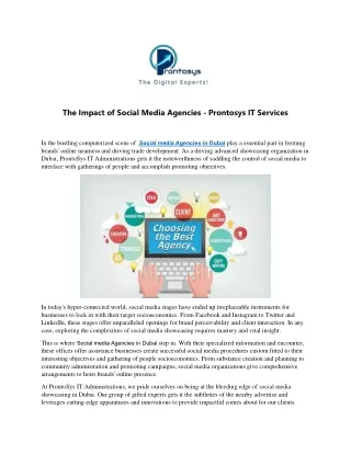 The Impact of Social Media Agencies - Prontosys IT Services