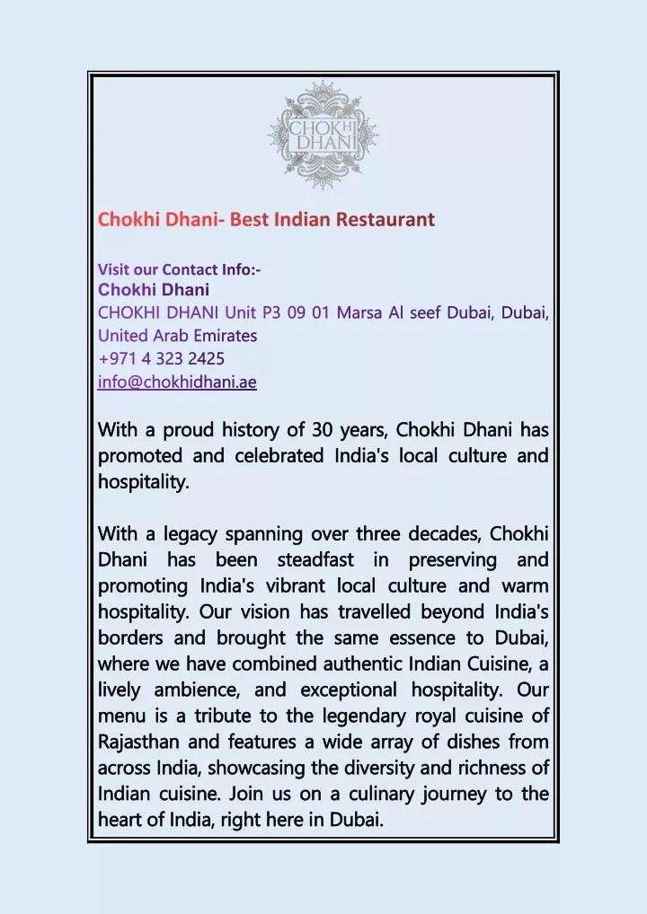 with a proud history of 30 years chokhi dhani