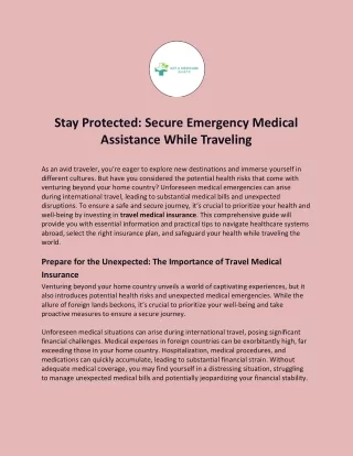 Stay Protected: Secure Emergency Medical Assistance While Traveling