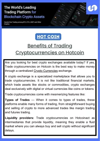 Benefits of Trading Cryptocurrencies on Hotcoin