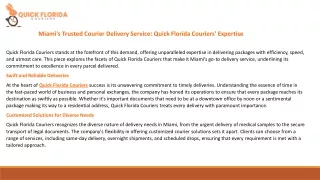 Miami's Trusted Courier Delivery Service - Quick Florida Couriers' Expertise