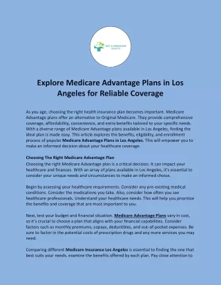 Explore Medicare Advantage Plans in Los Angeles for Reliable Coverage