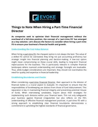 Things to Note When Hiring a Part-Time Financial Director - Evoke Management