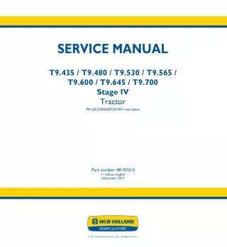 New Holland T9.480 Stage IV Tractor Service Repair Manual