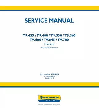 New Holland T9.480 Tractor Service Repair Manual