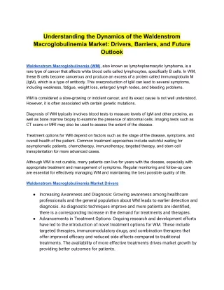 Waldenstrom Macroglobulinemia Market Report