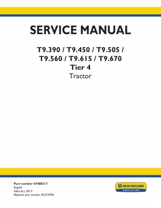 New Holland T9.505 Tier 4 Tractor Service Repair Manual [ZBF200001 - ]