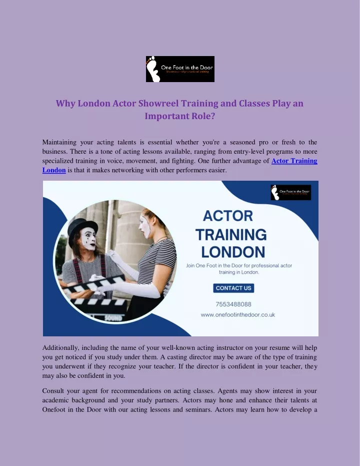 why london actor showreel training and classes