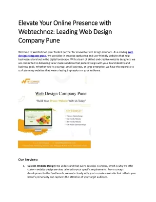 Elevate Your Online Presence with Webtechnoz: Leading Web Design Company Pune