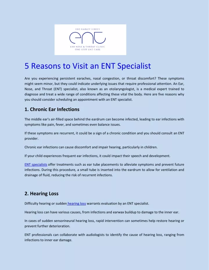 5 reasons to visit an ent specialist
