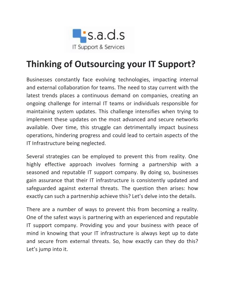 thinking of outsourcing your it support
