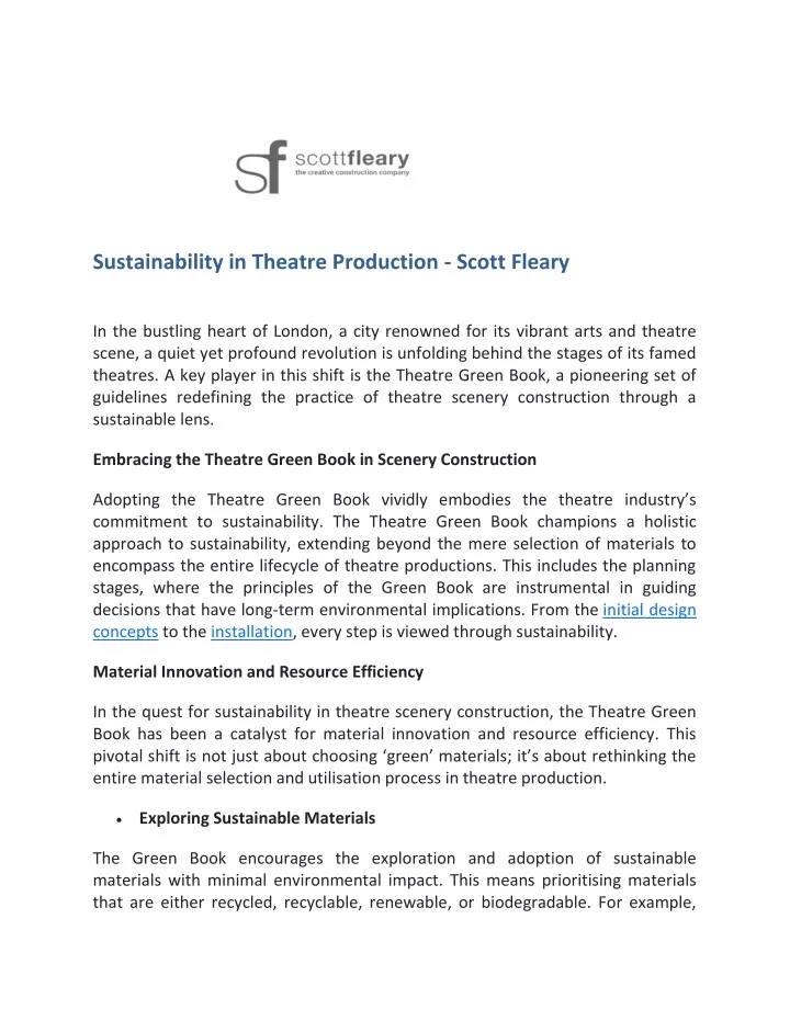 sustainability in theatre production scott fleary