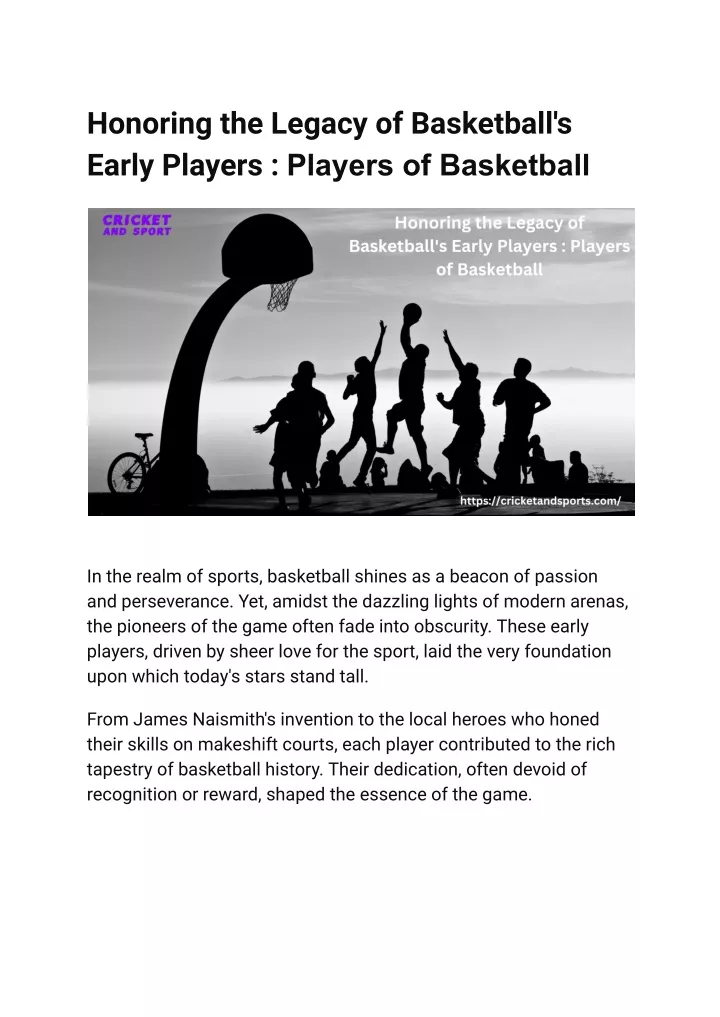 honoring the legacy of basketball s early players