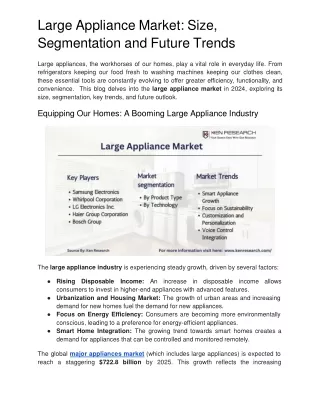 Large Appliance Market Size, Segmentation and Future Trends
