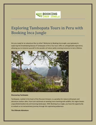 Exploring Tambopata Tours in Peru with Booking Inca Jungle