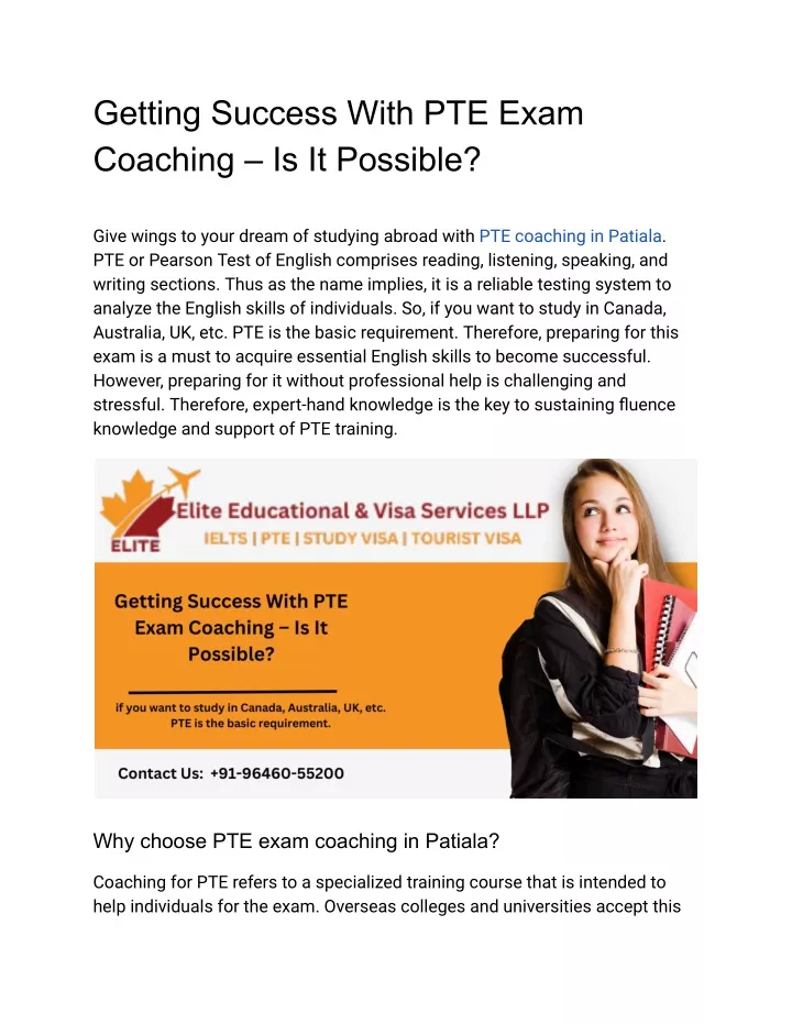 getting success with pte exam coaching