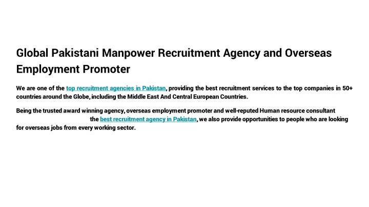 global pakistani manpower recruitment agency and overseas employment promoter