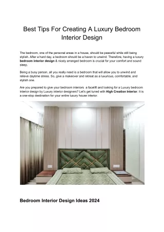 Best Tips to Create Luxury Bedroom Interior Design