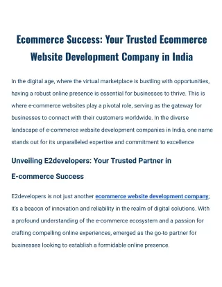 Ecommerce Success_ Your Trusted Ecommerce Website Development Company in India