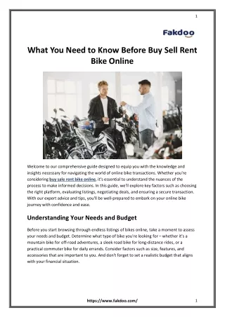 What You Need to Know Before Buy Sell Rent Bike Online
