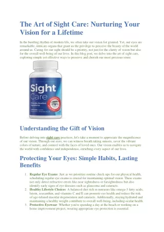 The Art of Sight Care: Nurturing Your Vision for a Lifetime