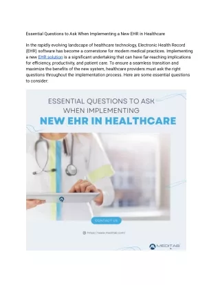 Essential Questions to Ask When Implementing a New EHR in Healthcare