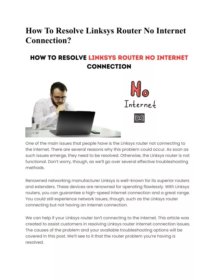 how to resolve linksys router no internet