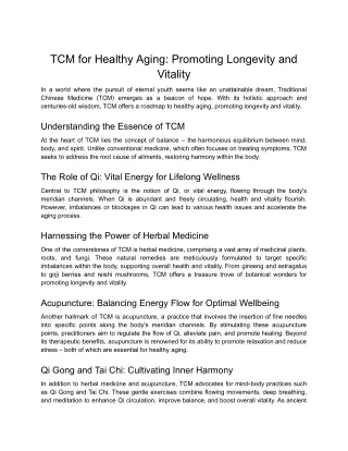 tcm for healthy aging promoting longevity