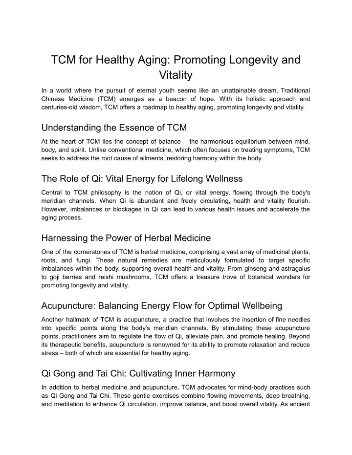 tcm for healthy aging promoting longevity