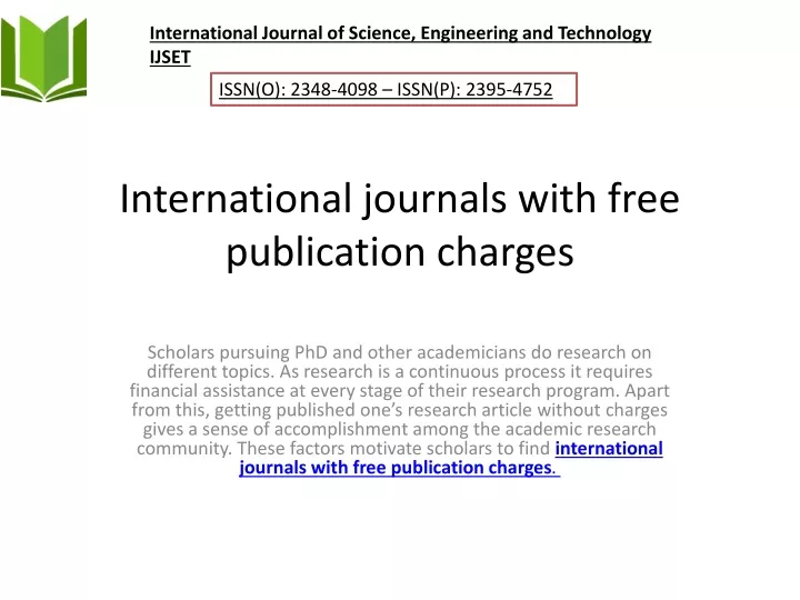 international journals with free publication charges