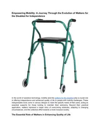 Empowering Mobility A Journey Through the Evolution of Walkers for the Disabled for Independence