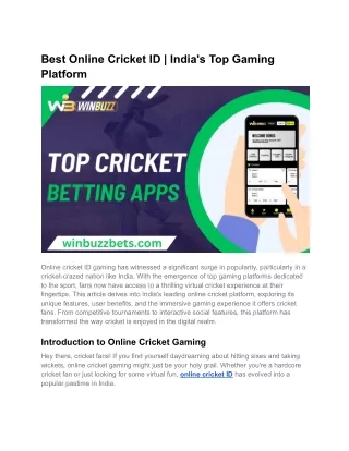 Best Online Cricket ID _ India's Top Gaming Platform