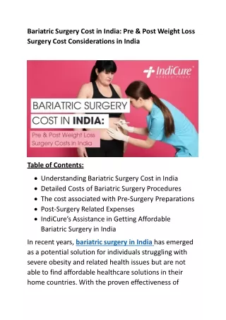 Bariatric Surgery Cost in India- Pre and Post Weight Loss Surgery Cost Considerations in India
