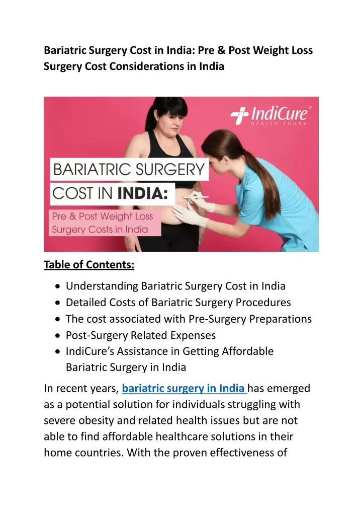 bariatric surgery cost in india pre post weight