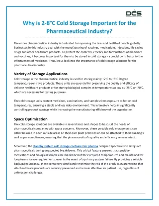 Why is 2-8°C Cold Storage Important for the Pharmaceutical Industry